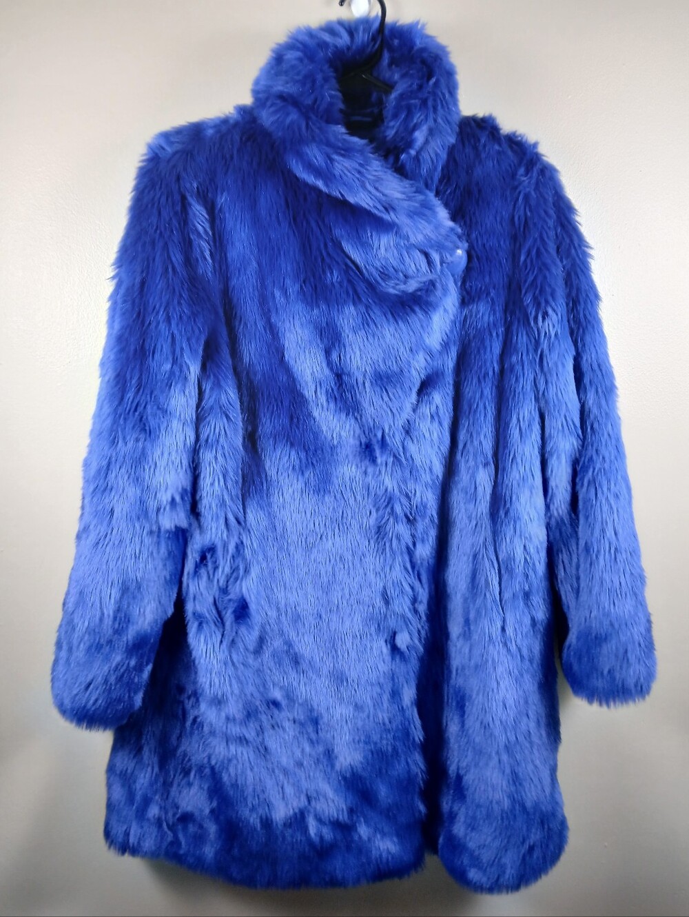Mod X Womens XL Faux Fur Coat Cobalt Blue Long Sleeve Jacket Excellent Condition